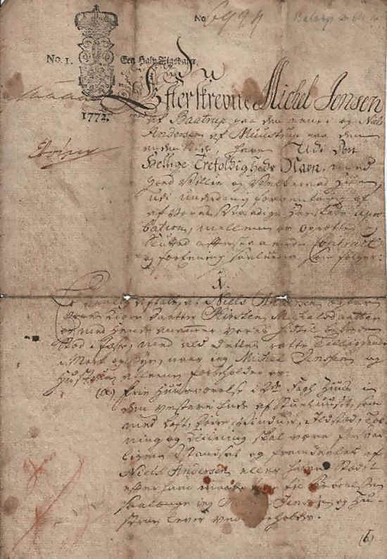 Fstebrev fra 1772.